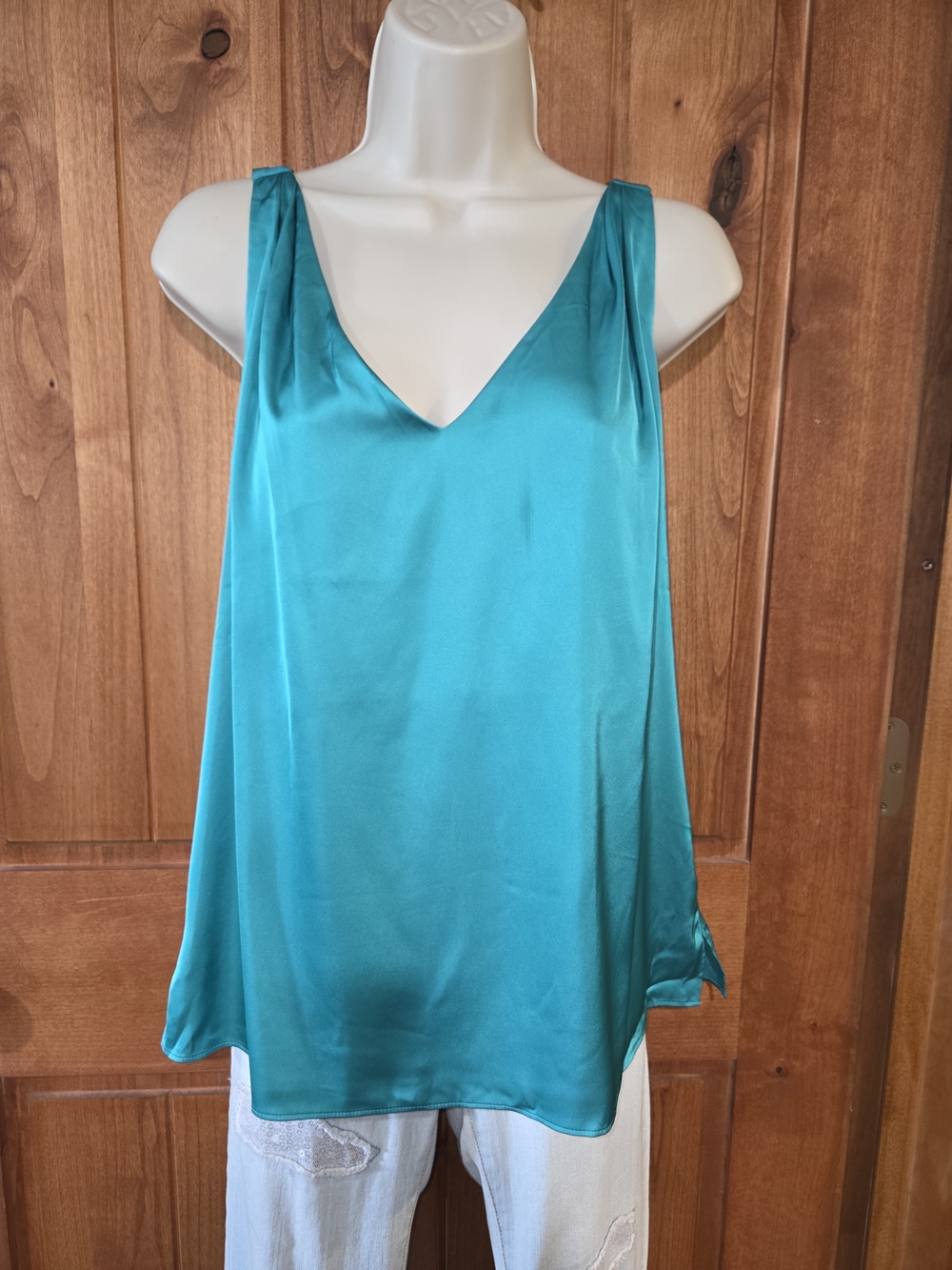 Boston Proper Teal Satin V-Neck Camisole